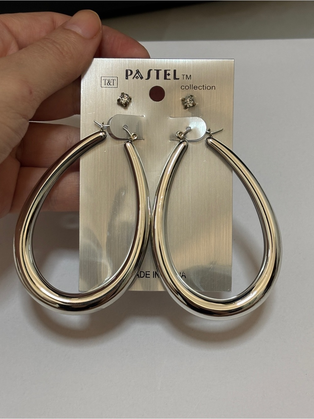 Pastels Silver Teardrop Hoop Earrings - Women Jewelry